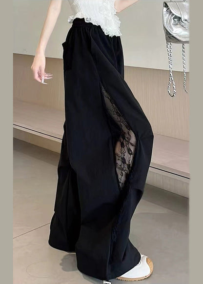 Black Oversized Patchwork Spandex Pants Fall