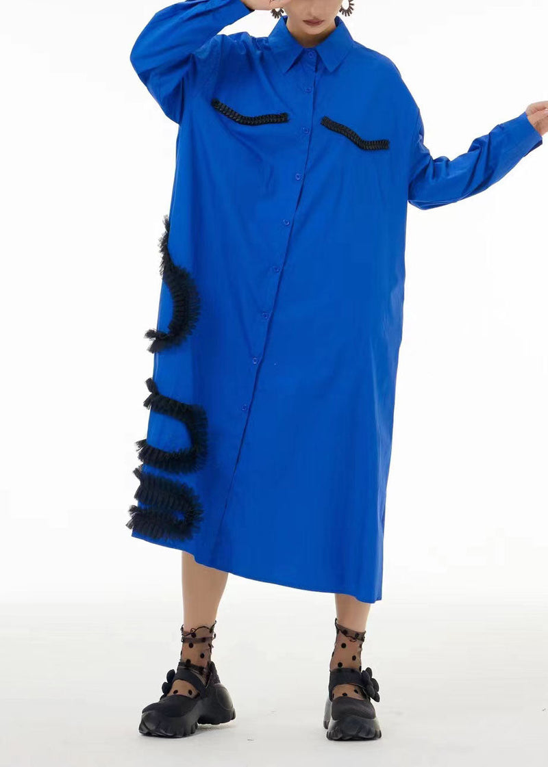 Black Oversized Patchwork Wrinkled Cotton Shirt Dress Spring