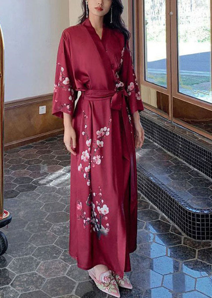 Black Oversized Print Ice Silk Loose Robe Summer