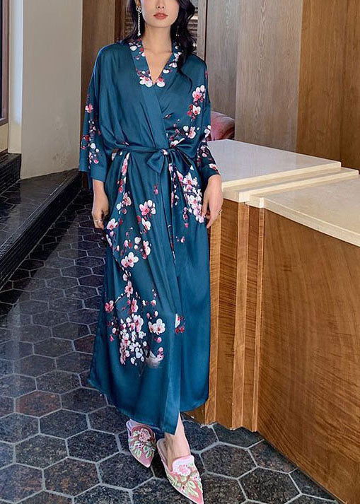 Black Oversized Print Ice Silk Loose Robe Summer