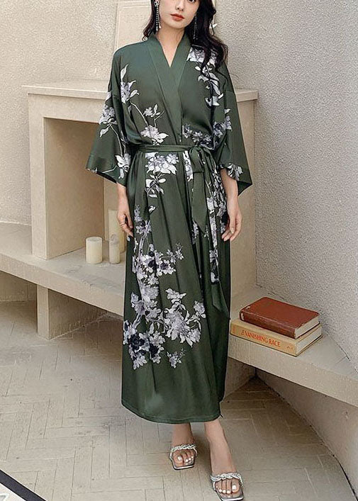 Black Oversized Print Ice Silk Loose Robe Summer