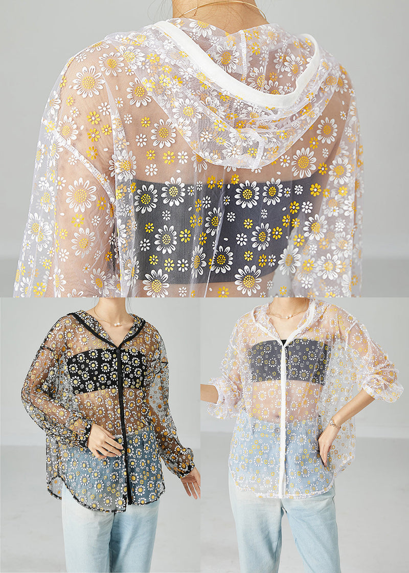 Black Oversized Print Tulle Upf 50+ Coat Jacket Summer