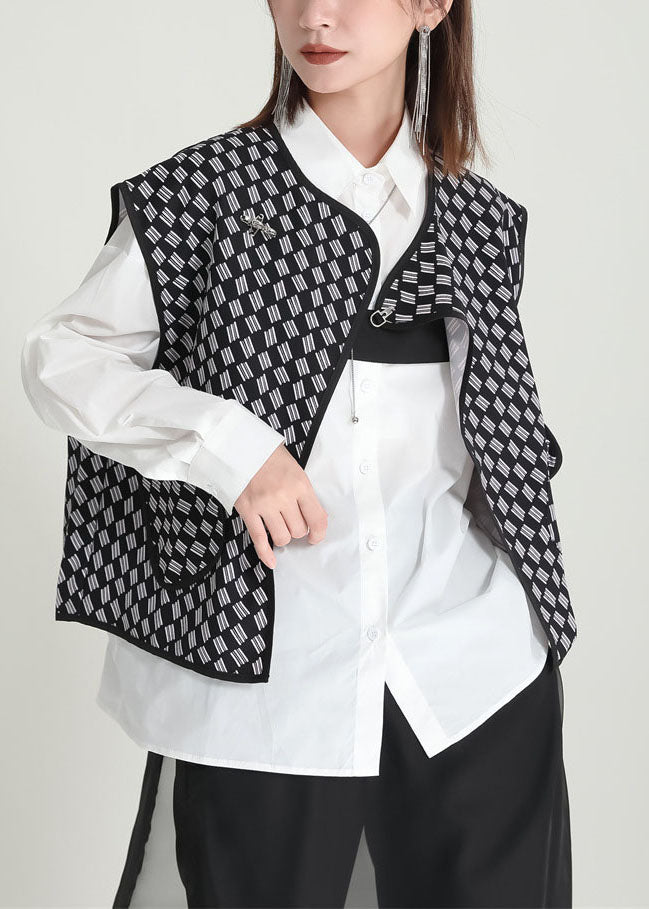 Black Oversized Print Vest Tops