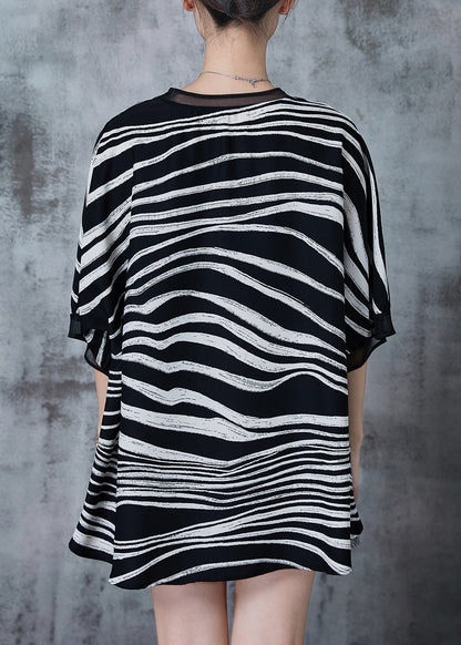 Black Oversized Striped Chiffon Tanks Summer