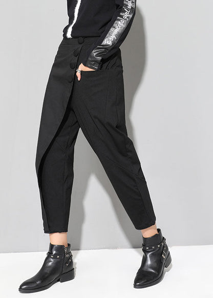 Black Patchwork Pockets Asymmetrical Design Fall Harem Pants