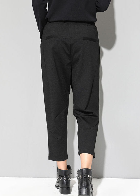 Black Patchwork Pockets Asymmetrical Design Fall Harem Pants