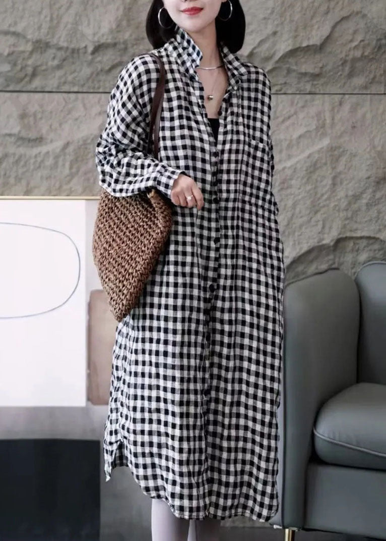 Black Peter Pan Collar Plaid Cotton Shirt Top Spring