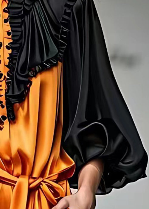 Black Peter Pan Collar Wrinkled Silk Blouses Fall