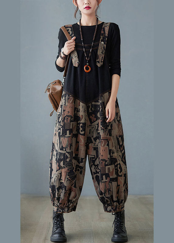Black Pockets Button Print Patchwork Fall Pants