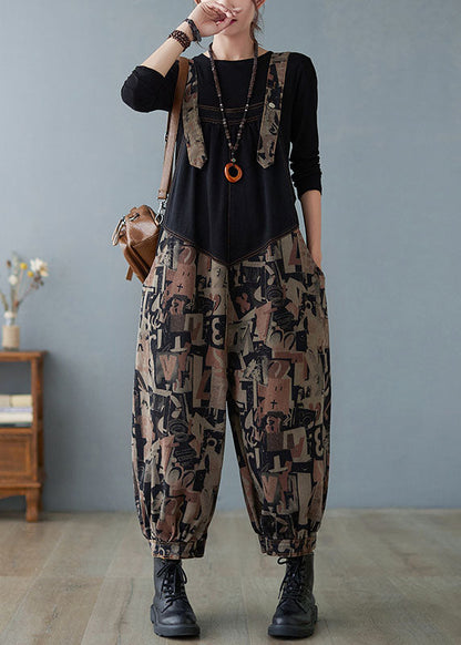 Black Pockets Button Print Patchwork Fall Pants