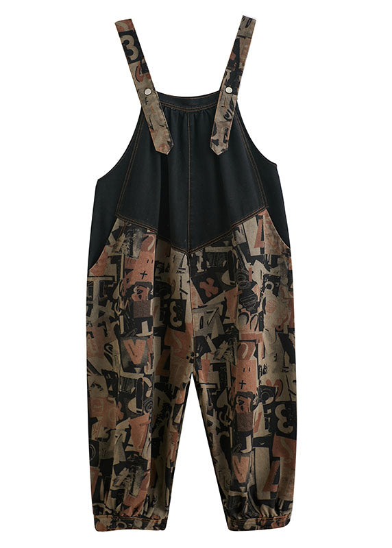 Black Pockets Button Print Patchwork Fall Pants