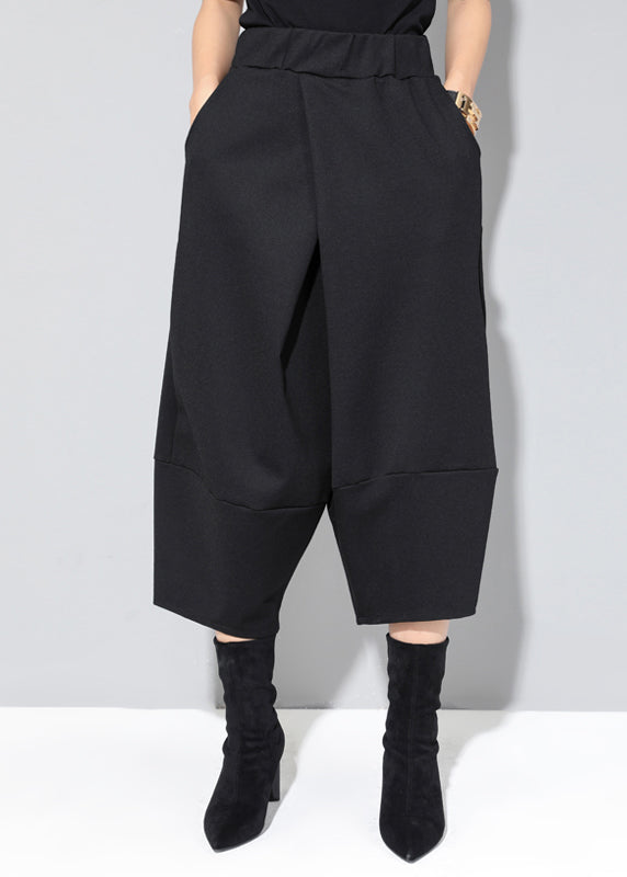 Black Pockets High Waist Crop Pants Spring