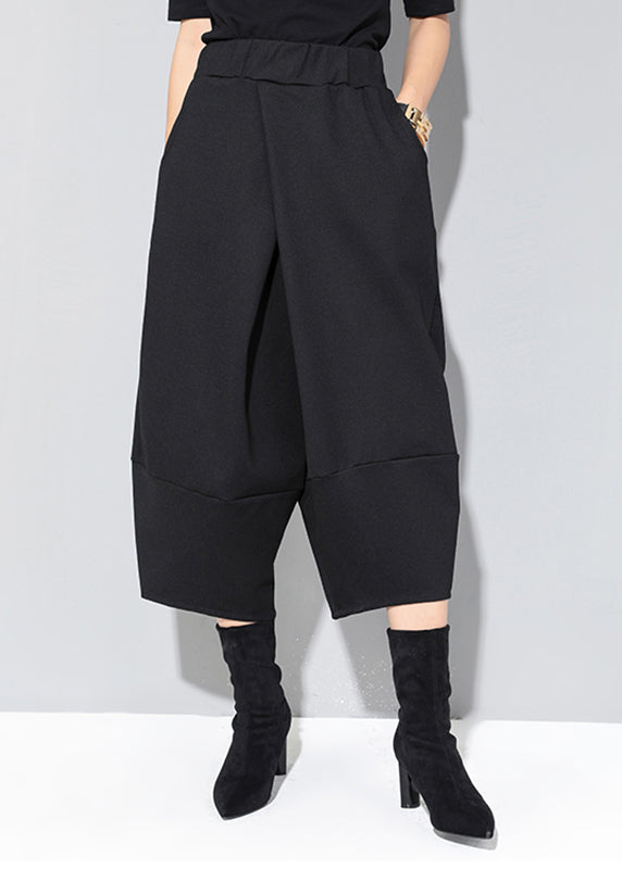 Black Pockets High Waist Crop Pants Spring
