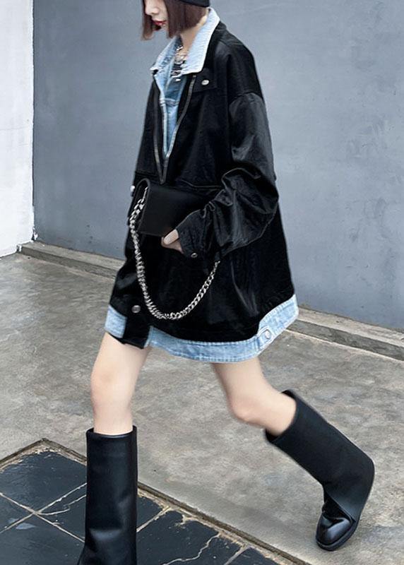 Black Pockets Patchwork Button Fall Long Sleeve Coat