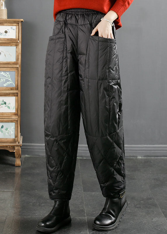 Black Pockets Patchwork Thick Duck Down Filled Pants