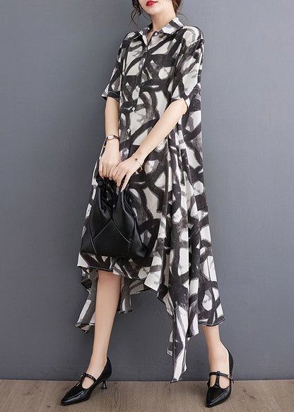 Black Print Asymmetrical Holiday Long Dress Summer
