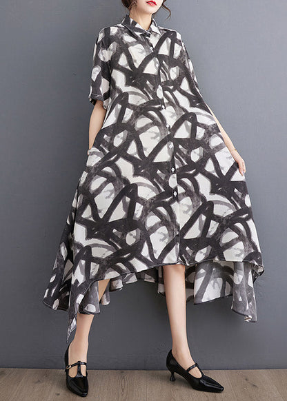 Black Print Asymmetrical Holiday Long Dress Summer