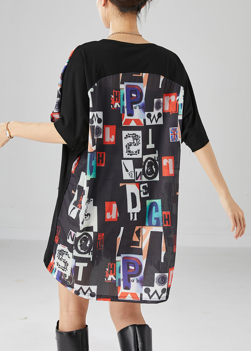 Black Print Tasseled Low High Design Cotton Tank Summer