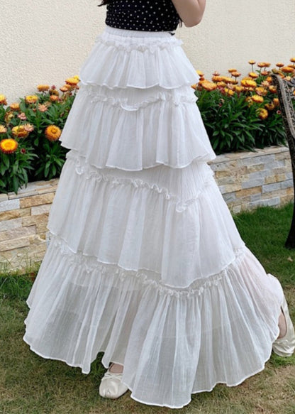 Black Ruffled Patchwork Elastic Waist Cotton Skirt Summer