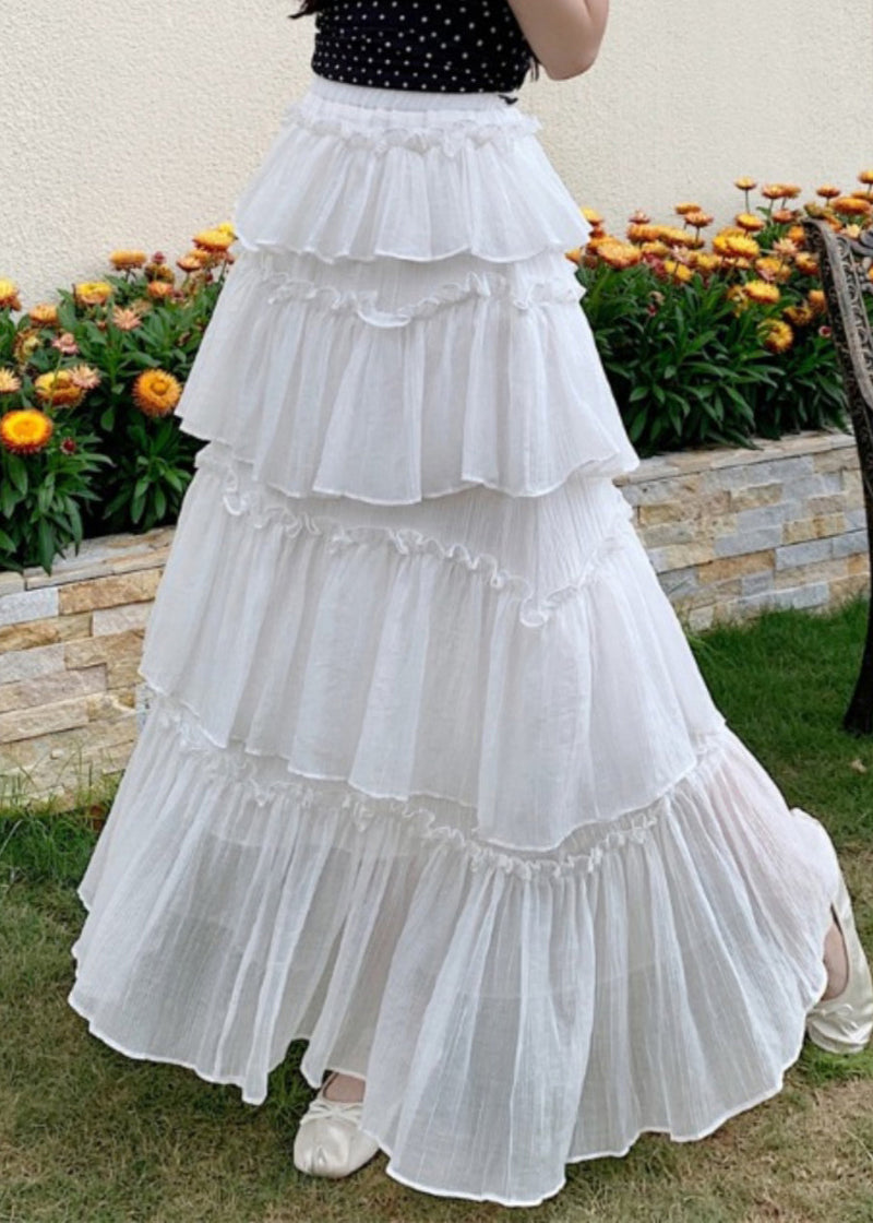 Black Ruffled Patchwork Elastic Waist Cotton Skirt Summer