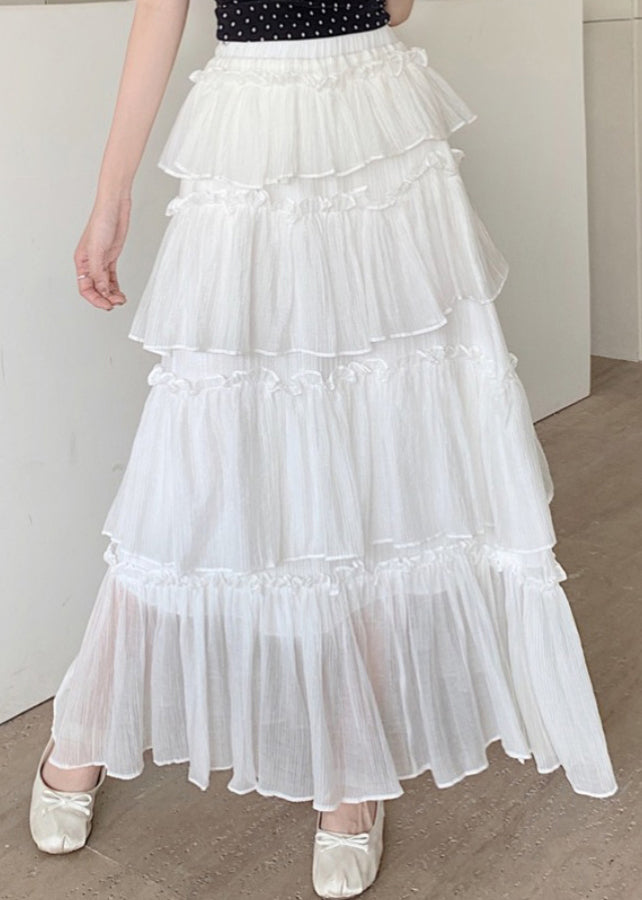 Black Ruffled Patchwork Elastic Waist Cotton Skirt Summer