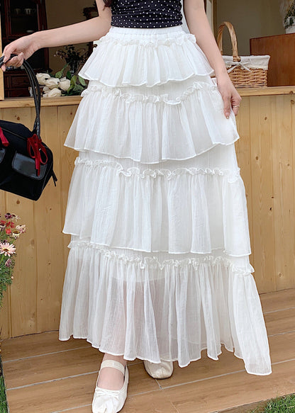 Black Ruffled Patchwork Elastic Waist Cotton Skirt Summer