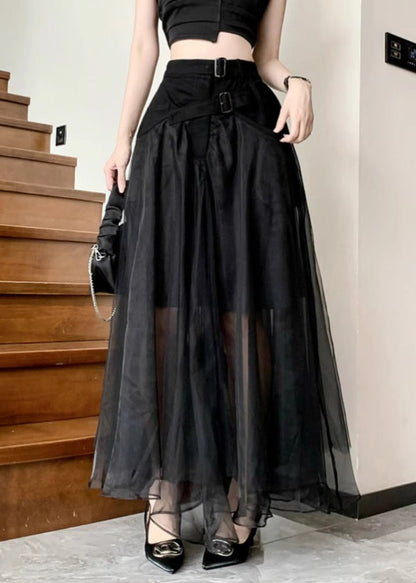 Black Sashes Pockets Tulle a Line Skirts Summer