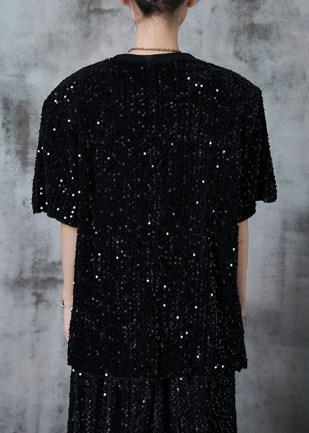 Black Sequins Oversized Cotton Tanks Summer