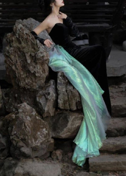 Black Slash Neck Patchwork Tulle Long Beach Dresses Sleeveless