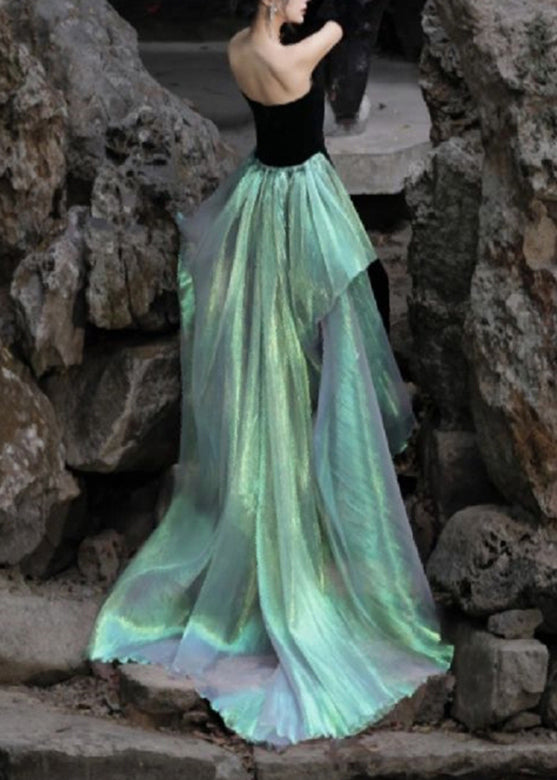 Black Slash Neck Patchwork Tulle Long Beach Dresses Sleeveless