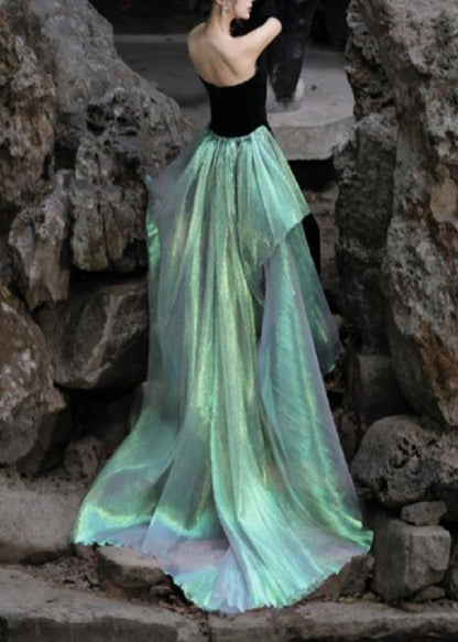 Black Slash Neck Patchwork Tulle Long Beach Dresses Sleeveless