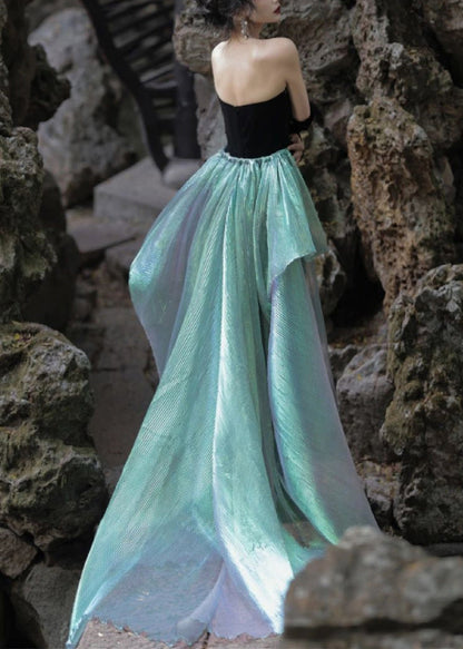 Black Slash Neck Patchwork Tulle Long Beach Dresses Sleeveless