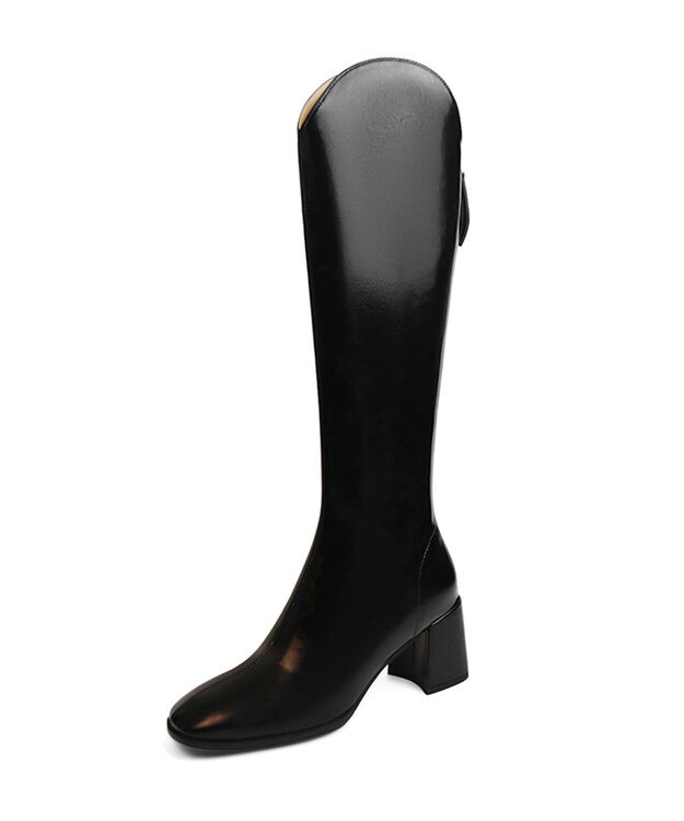 Black Splicing French Chunky Long Boots