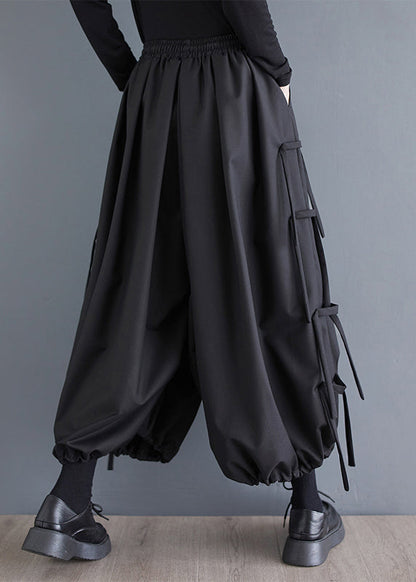 Black Tasseled Oversized Cotton Harem Pants Spring