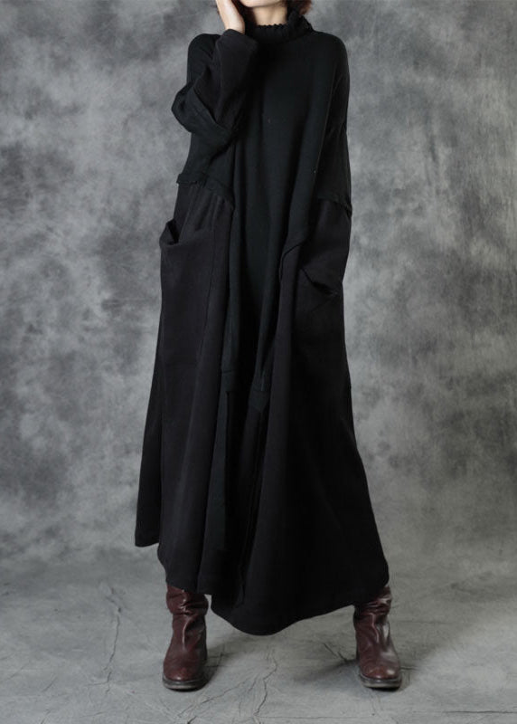 Black Turtleneck Patchwork Corduroy Fall Long Sweater