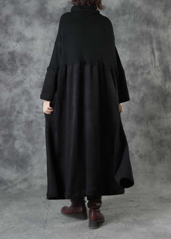 Black Turtleneck Patchwork Corduroy Fall Long Sweater