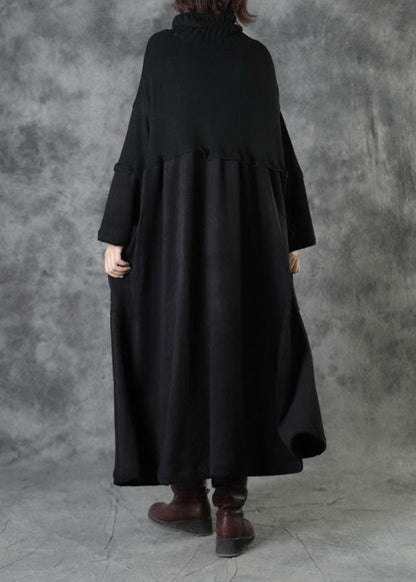 Black Turtleneck Patchwork Corduroy Fall Long Sweater