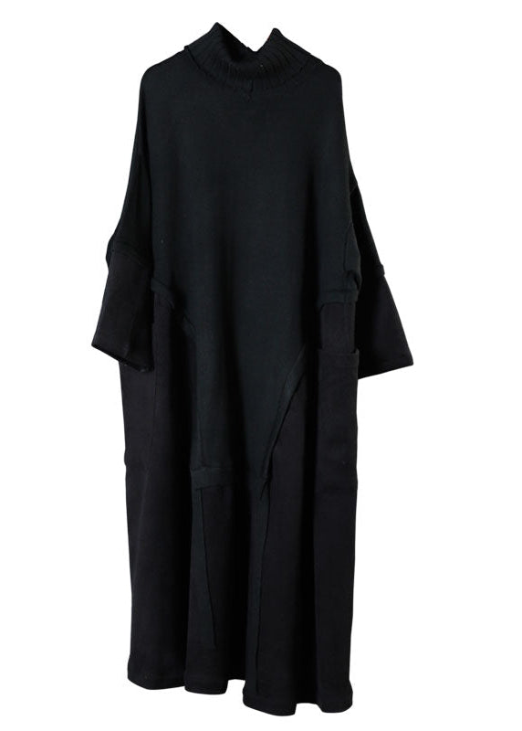 Black Turtleneck Patchwork Corduroy Fall Long Sweater