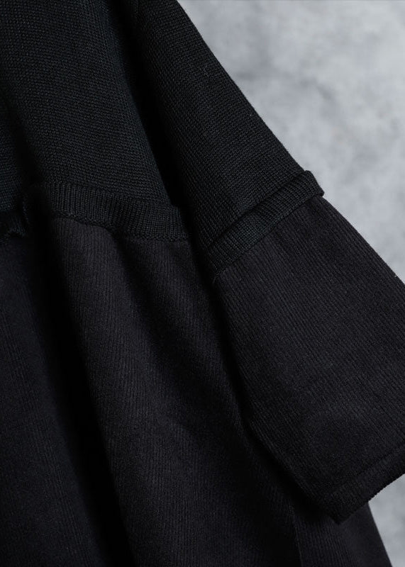 Black Turtleneck Patchwork Corduroy Fall Long Sweater