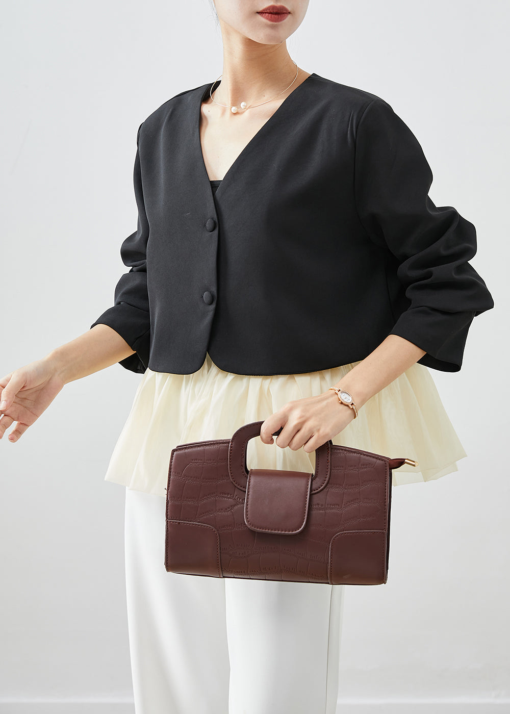 Black V Neck Patchwork Spandex Coats Fall