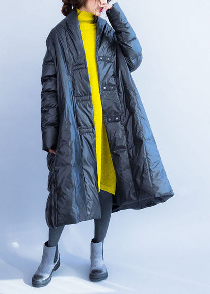 Black V Neck Pockets Duck Down Witner Coats