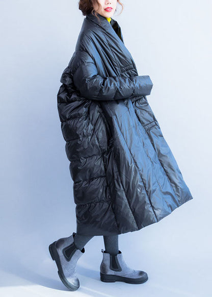 Black V Neck Pockets Duck Down Witner Coats
