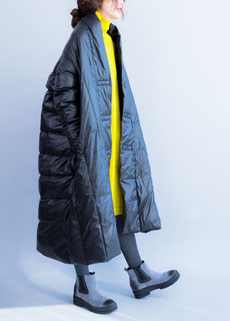 Black V Neck Pockets Duck Down Witner Coats