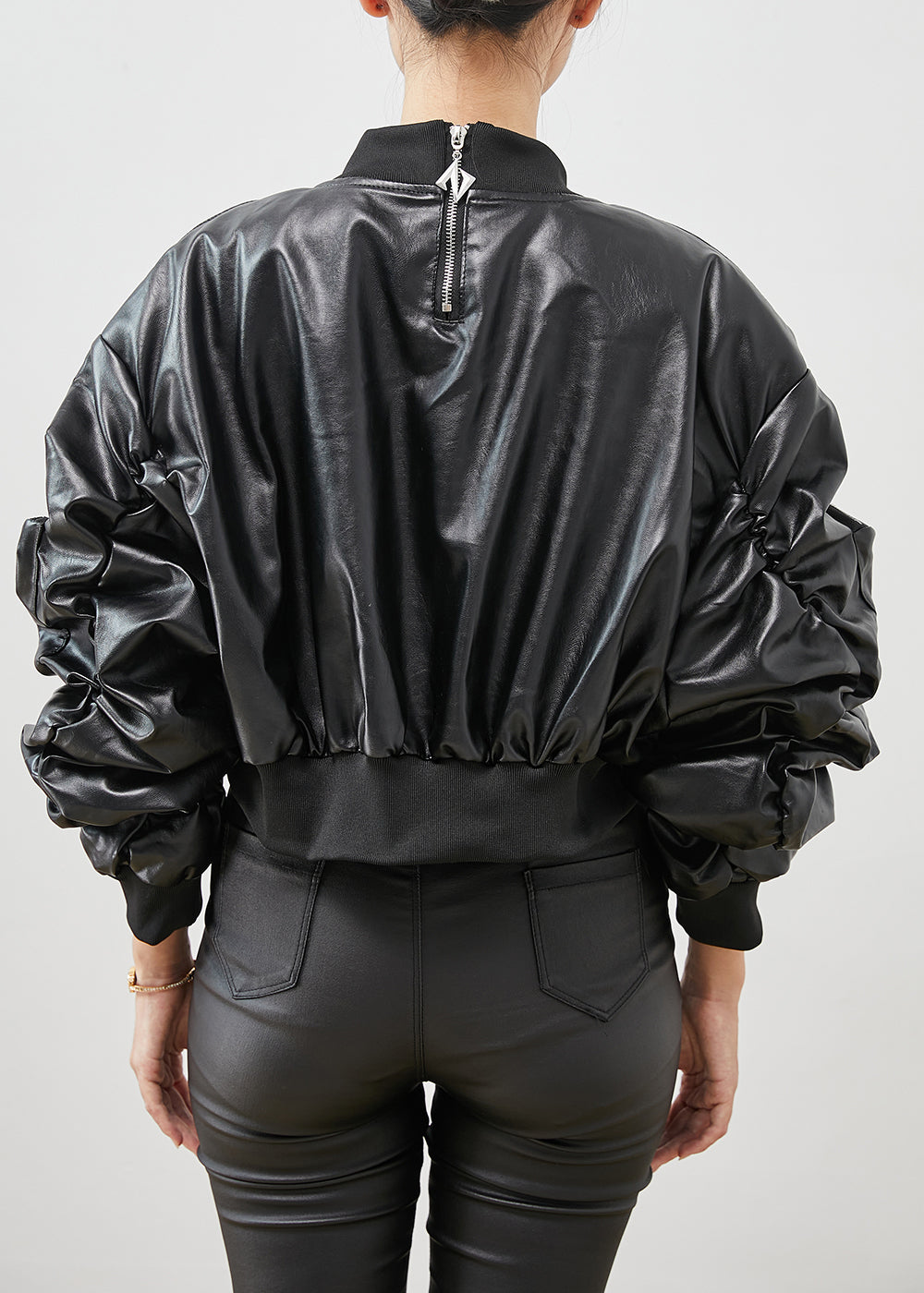Black Zip Up Rivet Faux Leather Jackets Spring