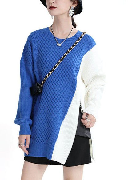 Black Zip Up Thick Patchwork Knit Pullover Sweater Winter