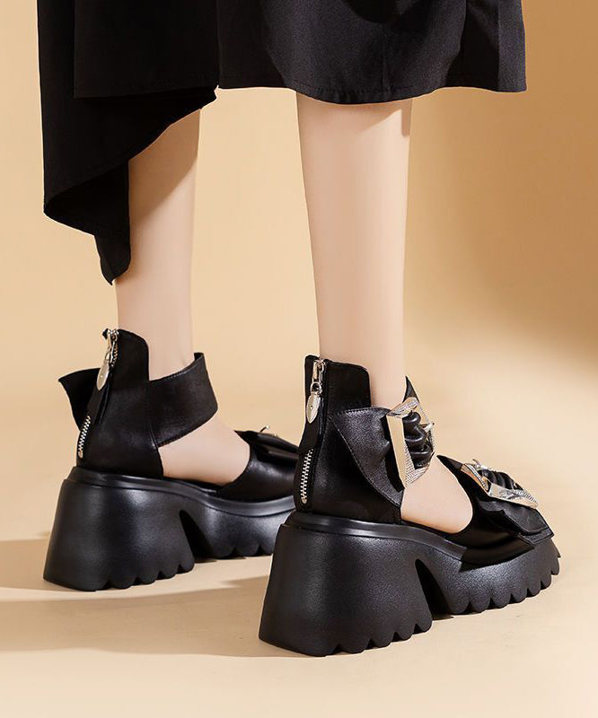 Black Zippered Sandals Buckle Strap Chunky Sandals