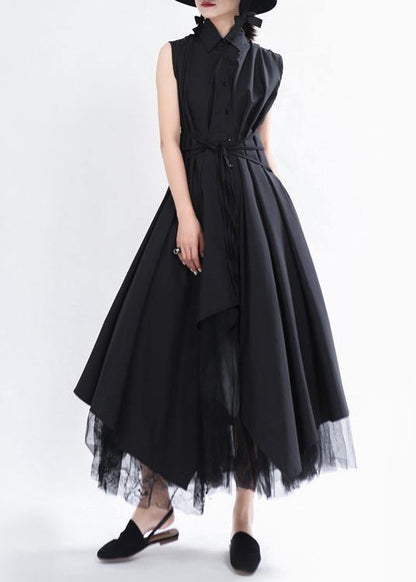 Black Asymmetrical Design Long Summer Chiffon Dress