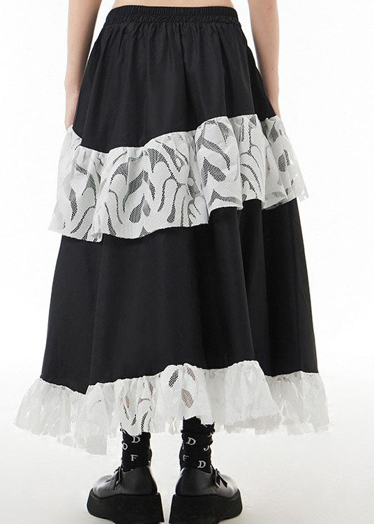 Black Elastic Waist Lace Patchwork Skirts Spring