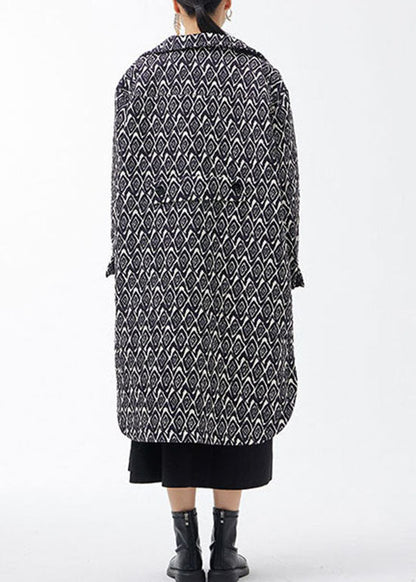 Black Side Open Peter Pan Collar Print Fine Cotton Filled Coats Winter