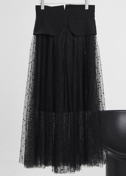 Black Tie Waist Zip Up Tulle Skirt Spring